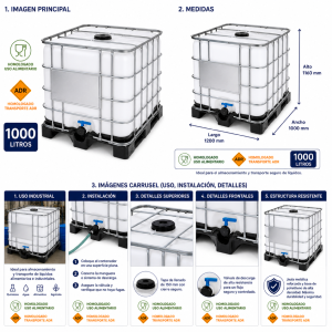 Contenedor- Deposito 1000 L. reforzado pale plástico -Uso alimentario y homol.ADR