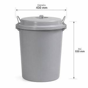 Basurero 50 litros con tapa gris. Diámetro 43 alto 53 cm