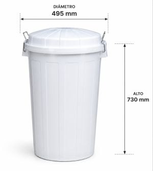 Basurero 95 litros con tapa blanco. Medidas Diámetro 495 mm Alto 730 mm