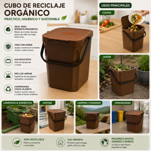 Cubo orgánico marrón 10 litros con tapa Largo 265 Ancho 235 Alto 285 mm