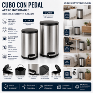 Cubo pedal acero 20 litros. Medidas Altura 460 mm diámetro 290 mm