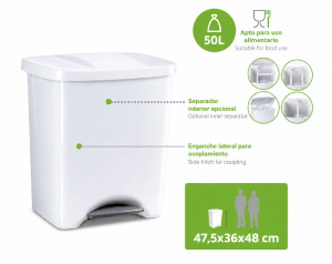 Cubo pedal ecológico 50 litros Medidas Fondo 360 mm Ancho 475 mm Alto 480 mm