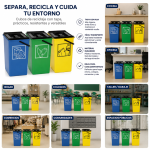 Cubo ecologico selectivo 15l con tapa Fondo 280 mm Ancho 200 mm Alto 370 mm