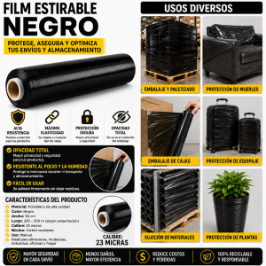Bobina film estirable negro 50 cm ancho- Espesor 23 micras.