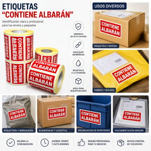 Etiqueta adhesiva "contiene albarán" 100 x 50 mm- Rollo de 1000 unidades-