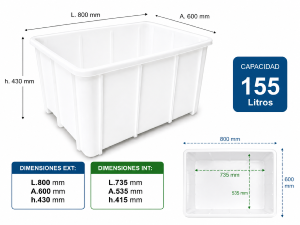 Cubeta apilable 155 litros