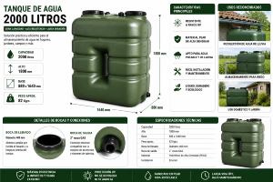 Depósito Agua Potable 2000 litros (Rectangular)