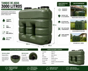 Depósito Agua Potable 3000 litros (Rectangular)