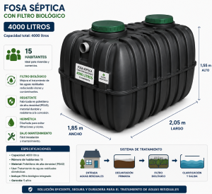 Fosa séptica 4000 litros con filtro biológico 15 habitantes