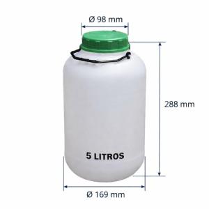 Bidon 5 litros redondo boca ancha asa plástico