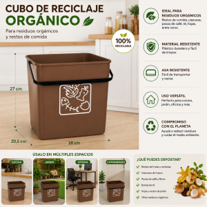 Cubo basura Reciclar marron-organico- 28x20,5x27 cm.C/Asa 12l.