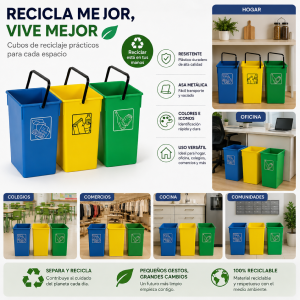 Cubo basura reciclar 29X32X40 cm. C/Asa -26 litros Verde