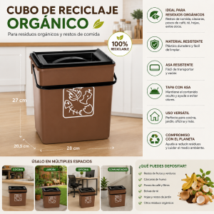 Cubo basura Reciclar marron-organico- 28x20,5x27 cm.C/Asa y tapa 12l.