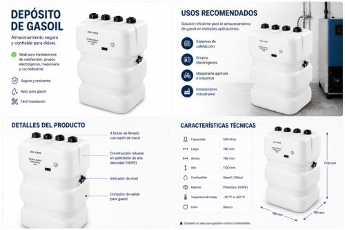 Deposito homologado gas-oil 500 litros alto